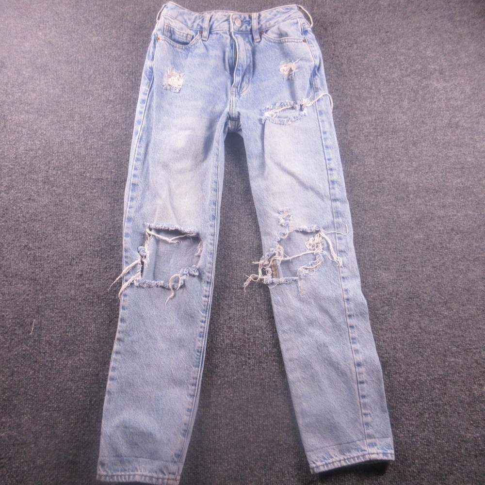 PacSun Mom Jeans Juniors 22‎ Blue Distressed High Rise Relaxed Denim Light Wash